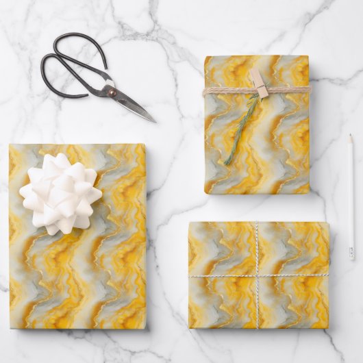 Gelb-, Grau- und Goldmarmor Geschenkpapier Set (Vorderseite)