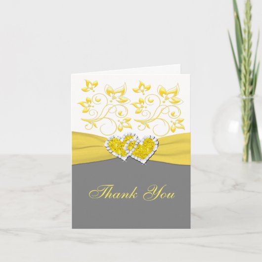 Gelb, Grau, Weiß verwobene Herzen Danke Karte (Vorderseite)