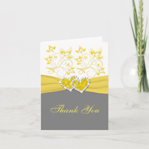 Gelb, Grau, Weiß verwobene Herzen Danke Karte