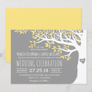 Gelb Grau Weiße Baum Rustikale Vintage Hochzeit Einladung