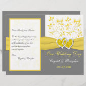 Gelb, Grau, Weiße Blüte, Herz Hochzeitsprogramm (Vorne/Hinten)