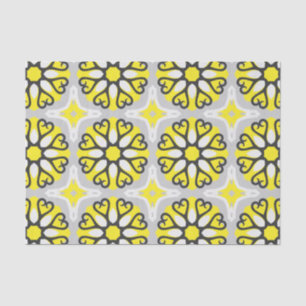 Gelb Grau Weiße Mosaik Blumen Geometrisches Muster Seidenpapier