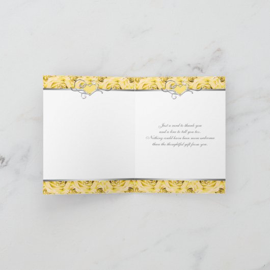 Gelb, Grau, Weiße Rosen Danke Karte (Innenseite)