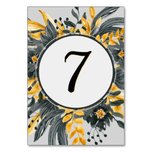 Gelb + Graue Wasserfarbe Elegante Hochzeit Tischnummer