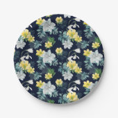 Gelb-graues Blumenmuster Pappteller (Vorderseite)