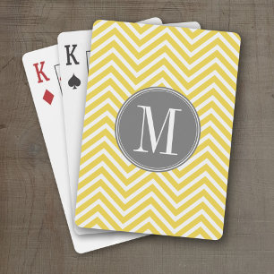 Gelb-graues Chevron-Muster mit individuellem Monog Spielkarten