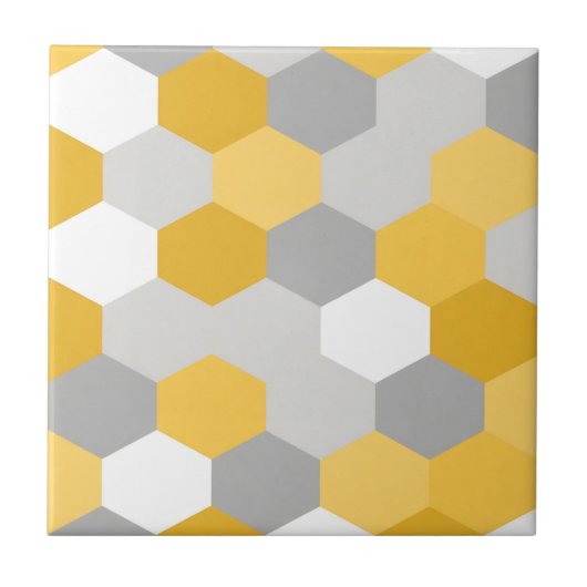 Gelb-graues Sechseck-Geometrie-Muster Fliese (Vorderseite)