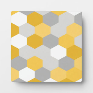 Gelb-graues Sechseck-Geometrie-Muster Fotoplatte