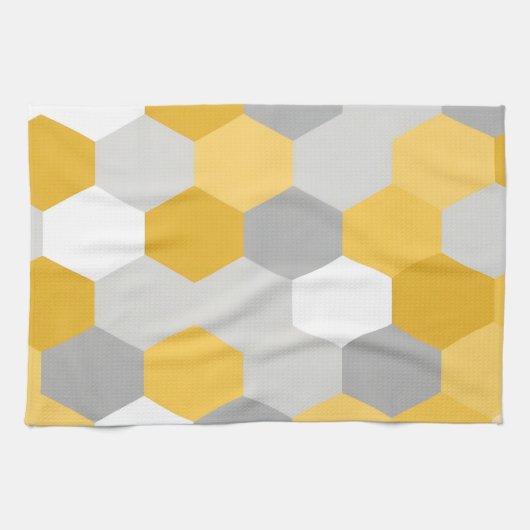 Gelb-graues Sechseck-Geometrie-Muster Geschirrtuch (Horizontal)