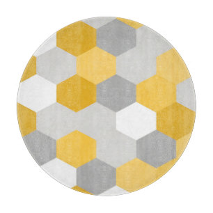 Gelb-graues Sechseck-Geometrie-Muster Schneidebrett