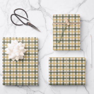 Gelb-grün kariertes Weihnachten Geschenkpapier Set