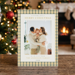 Gelb-grün kariertes Weihnachtsfoto Feiertagskarte