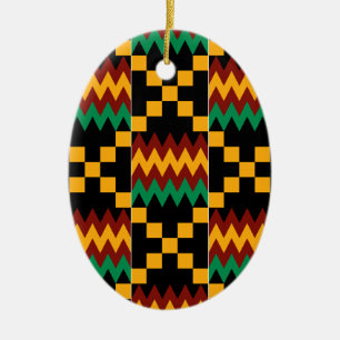 Gelb, Grün, Rot, Schwarz Kente Tuch Keramikornament