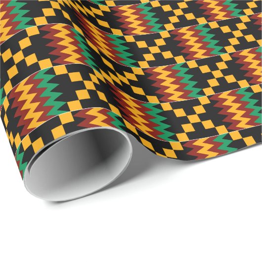 Gelb, Grün, Rot, Schwarzes Vertikales Kente Tuch Geschenkpapier (Rolleneckpunkt)