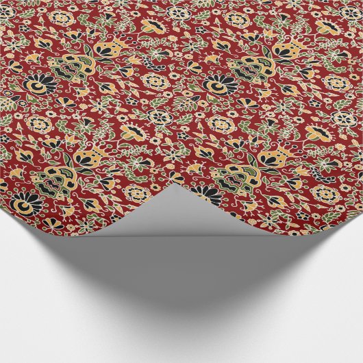 Gelb, grün, schwarz auf tiefrot geschenkpapier (Ecke)