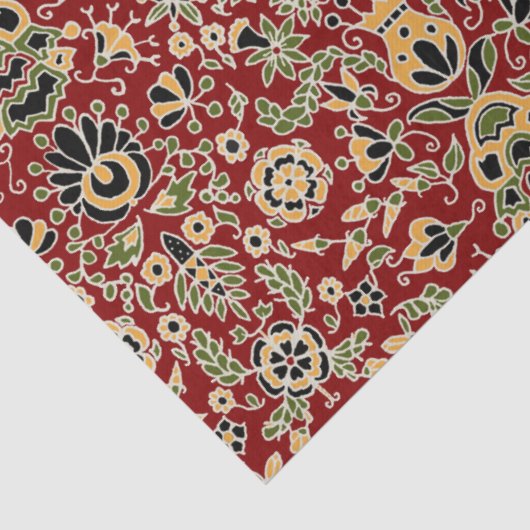 Gelb, grün, schwarz auf tiefrot seidenpapier (Detail)