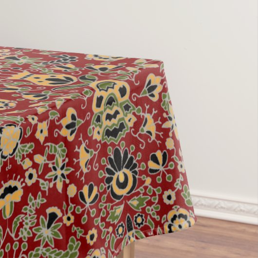 Gelb, grün, schwarz auf tiefrot tischdecke (Beispiel)