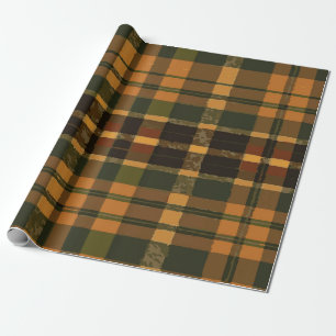 Gelb Grün und Braun Kariertes Rustikales Cozy Must Geschenkpapier