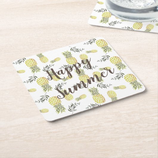 Gelb grün und Gold PINEAPPLE GLÜCKLICH SOMMER Rechteckiger Pappuntersetzer (angewinkelt)