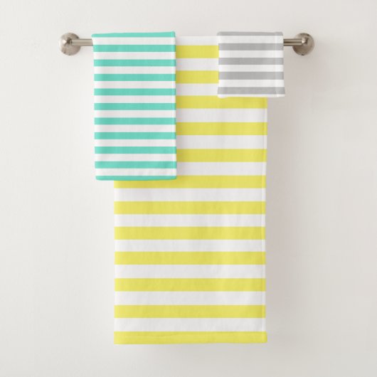 Gelb, Grün und Lila gestreift Badhandtuch Set (Insitu)