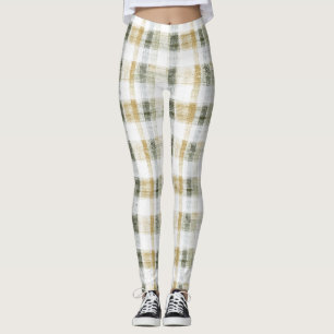 Gelb Grün Weiß Kariert Gestreift Leggings