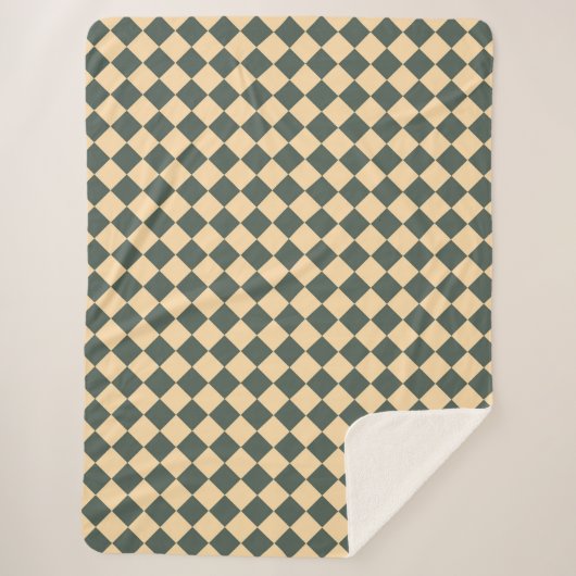 Gelb Grüne Checker-Diamant-Muster Sherpadecke (Vorderseite)
