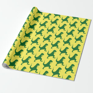 Gelb-grüne Dinosaurier-Weihnachtspapier Geschenkpapier