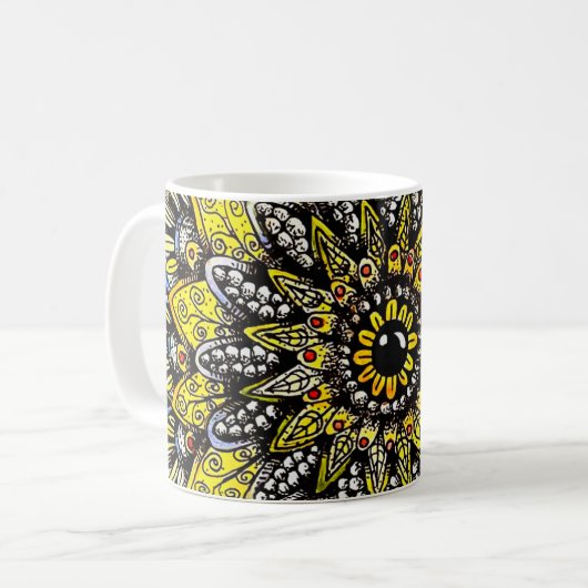 Gelb Grüne Handgezeichnete Mandala-Design Kaffeetasse (Vorderseite Links)