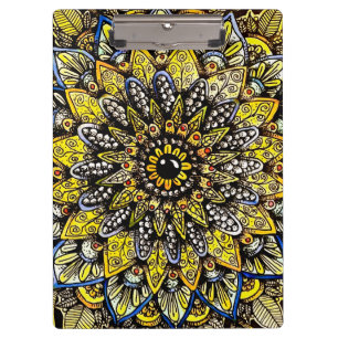 Gelb Grüne Handgezeichnete Mandala-Design Klemmbrett