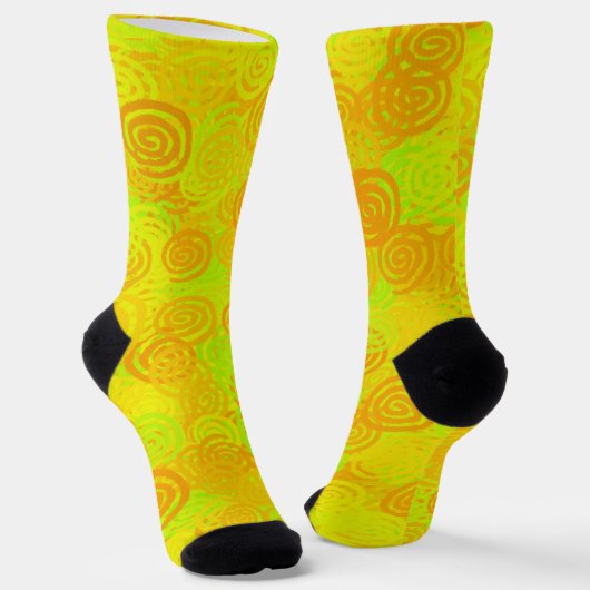 Gelb Grüne Orange Schwünge Muster Socken (Gewinkelt)
