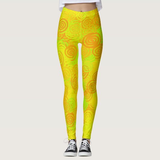 Gelb Grüne Orange Wirbel Muster Leggings (Vorderseite)