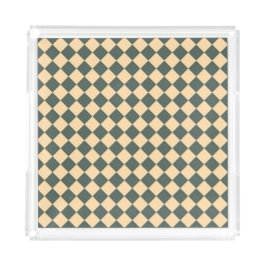 Gelb Grüne Schachbrett-Diamant-Muster Acryl Tablett