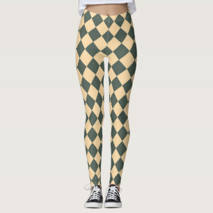Gelb Grüne Schachbrett-Diamant-Muster Leggings