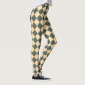 Gelb Grüne Schachbrett-Diamant-Muster Leggings (Rechts)