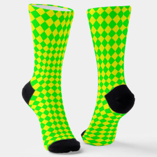 Gelb Grüne Schachbrett-Diamant-Muster Socken