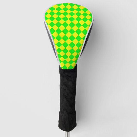 Gelb Grüne Schachbrett-Diamantmuster Golf Headcover (Vorderseite)