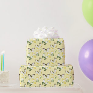 Gelb Grüne Schmetterlinge Geburtstag Geschenkpapier