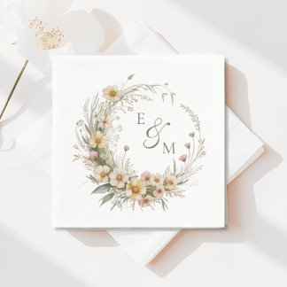 Gelb-grüner floraler Kranz Hochzeitsserviette Serviette