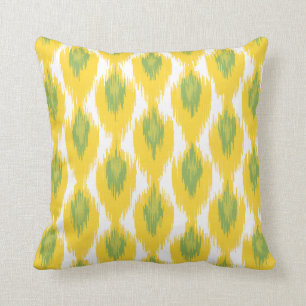 Gelb-grünes abstraktes, tribal ikat Diamantmuster Kissen