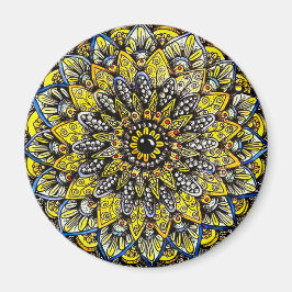 Gelb-grünes, handgezeichnetes Mandala-Design Magnet
