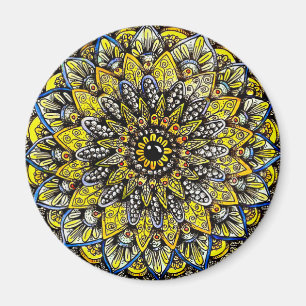 Gelb-grünes, handgezeichnetes Mandala-Design Magnet