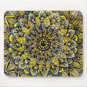 Gelb-grünes, handgezeichnetes Mandala-Design Mousepad