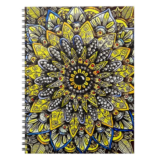 Gelb-grünes Mandala-Design mit der Hand gezeichnet Notizblock (Vorderseite)