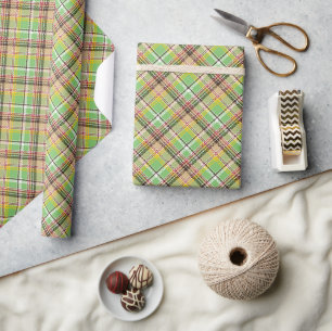 Gelb-grünes Tartan Geschenkpapier