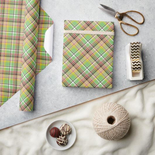 Gelb-grünes Tartan Geschenkpapier (Kunsthandwerk)