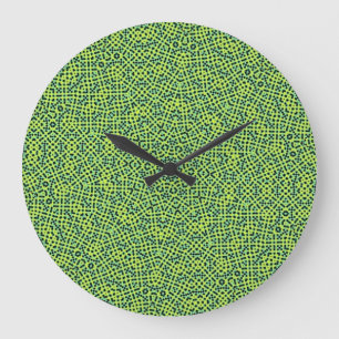 Gelb-grünes Webmuster Große Wanduhr