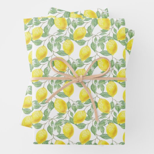 Gelb-grünes Zitronenmuster Geschenkpapier Set (Beispiel)