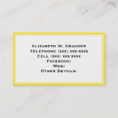 Gelb, hell Aqua Ribbon Name Monogramm Visitenkarte (Rückseite)