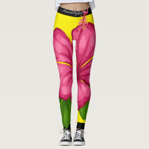 Gelb Hibiskus Blume Rosa Leggings