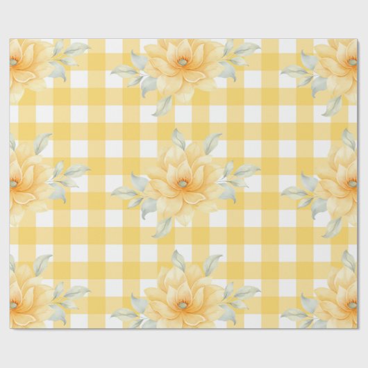 Gelb Kariert, Blume Geschenkpapier (Flach)